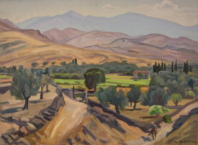 Mytilene, Molyvos Landscape, Horseman — Oil painting, Canvas, 60.00×81.00cm — Theodoros Markellos